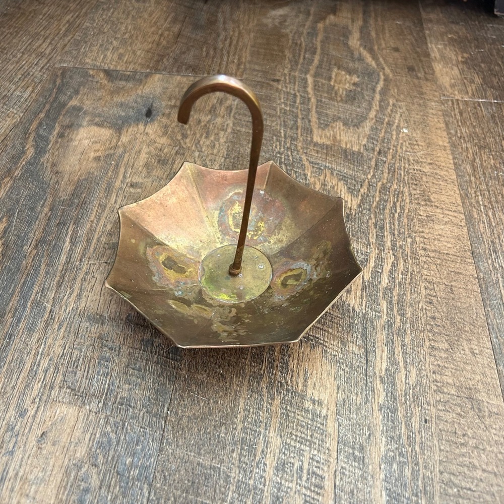 Vintage India Brass Upside Down Umbrella Trinket Ring Holder Ashtray 5.5"